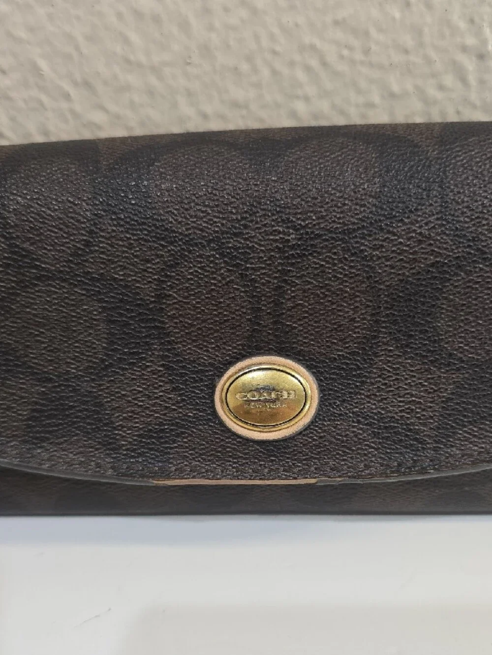 Coach Black Signature Leather Flap Wallet with Gold-Tone Turnlock